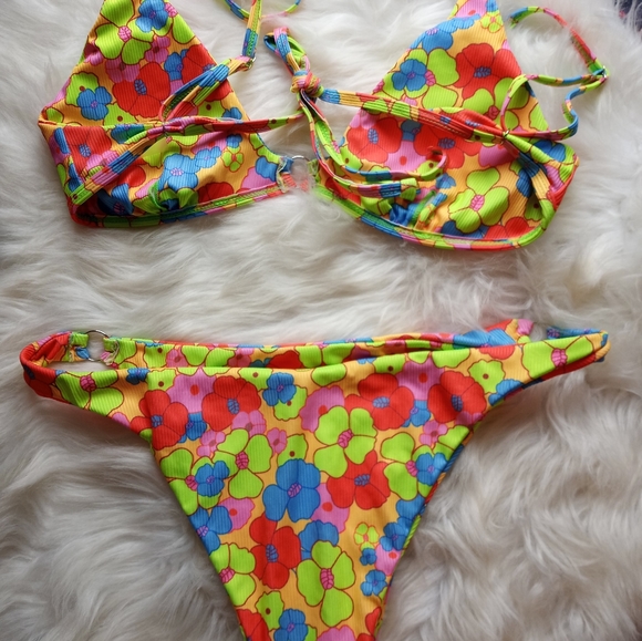 Floral Print Spaghetti Strap Bikini Bathing Suit 2 Piece Swimsuit, NWOT - Picture 5 of 14